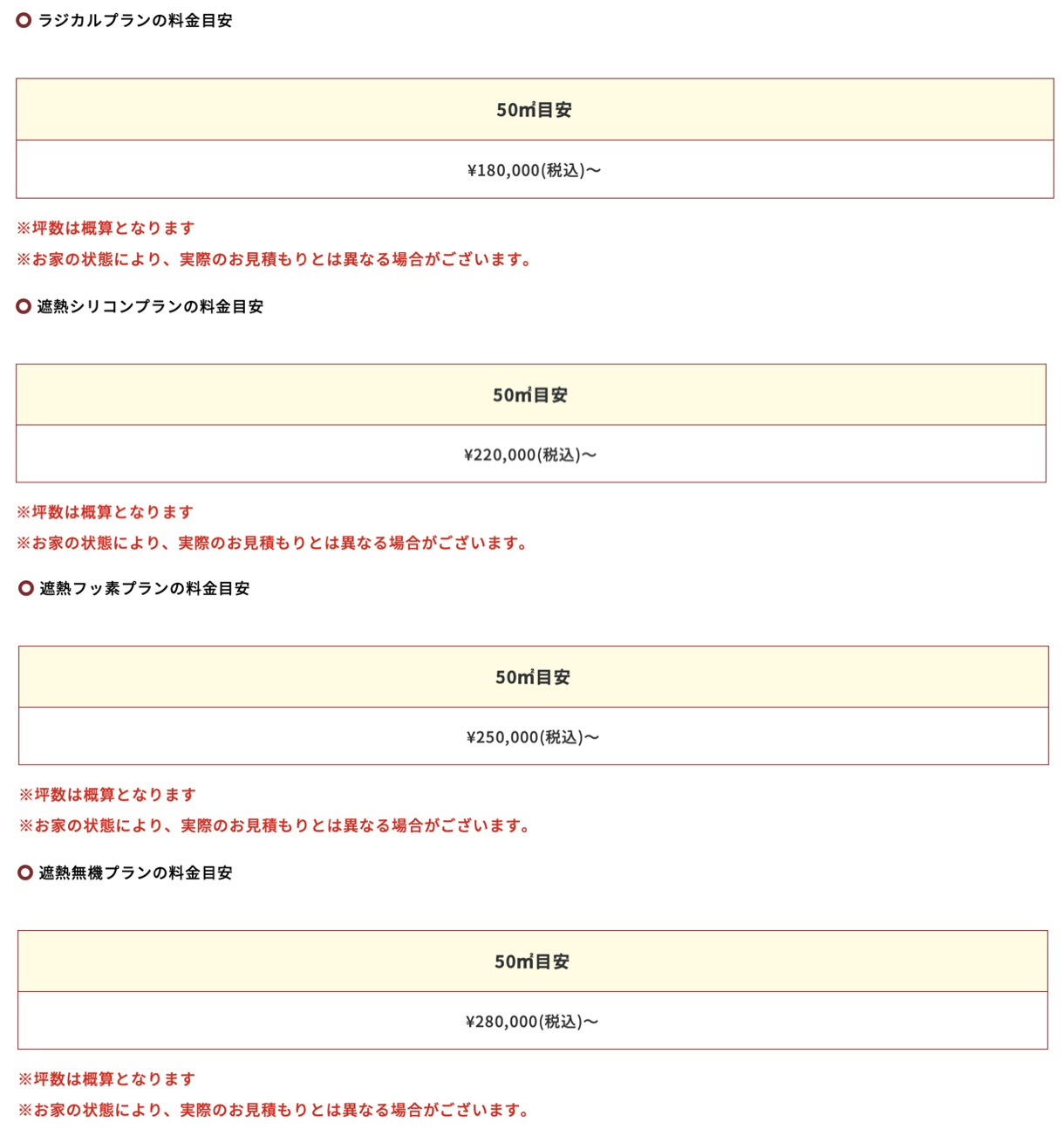 屋根価格表